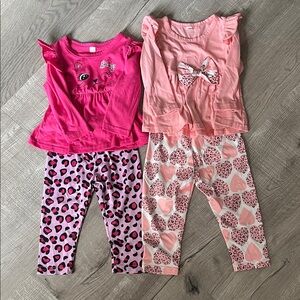 SHEIN - Girls' Pink Pajama Set with Leopard and Heart Prints - 9 to 12 Months